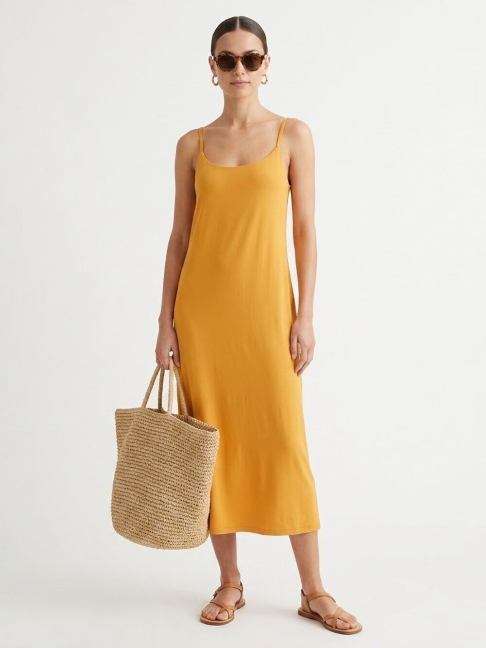 ADAY Make A Splash Midi Dress Sunflower Yellow Convertible Strap Dress Size L